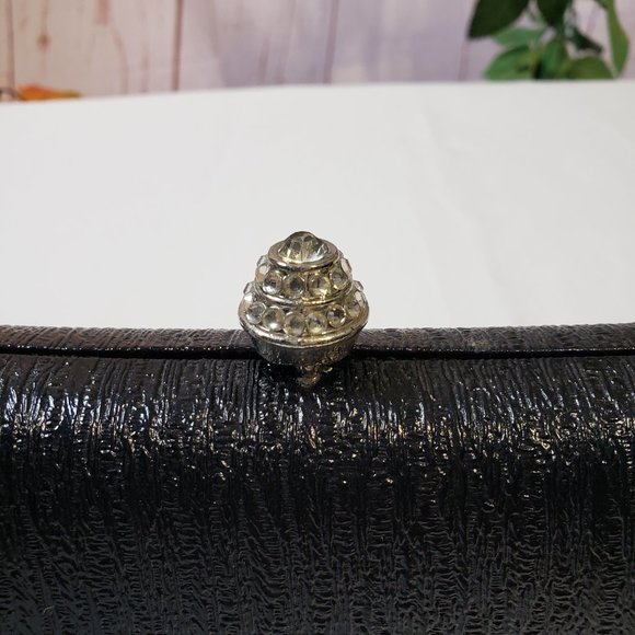 Kate Landry Black Textured Barrel Evening Mini Hand Bag Clutch Purse Chain - Picture 3 of 12